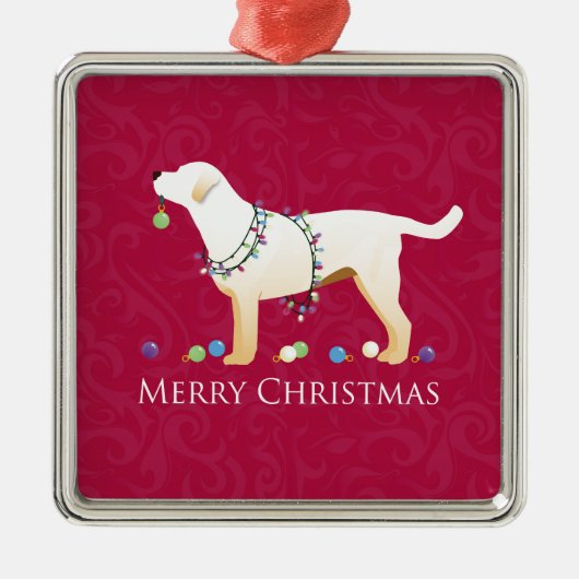 Ornement En Métal Yellow Labrador Retriever Joyeux Noël Design (Devant)
