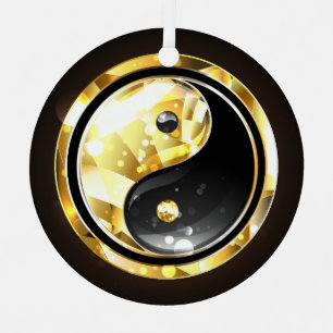 Ornement En Métal Yin Yang or sur noir
