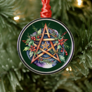 Ornement En Métal Yule Tree Winter Solstice Verdure Wicca Pentacle