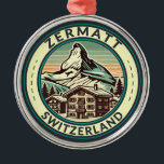 Ornement En Métal Zermatt Suisse Illustration Insigne d'art de voyag<br><div class="desc">Design de déplacement vectoriel rétro Zermatt. Zermatt,  dans le canton du Valais,  est une station de montagne réputée pour le ski,  les escalades et le randonnée.</div>