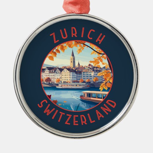 Ornement En Métal Zurich Suisse - Cercle en détresse rétro (Devant)