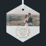 Ornement En Verre 10th Year Anniversary Photo Gift for Couple<br><div class="desc">This 10th year Anniversary Ornament will make a great wedding anniversary gift for couple. Just add a photo and ajust it's position if needed by clicking "Customize futher".</div>