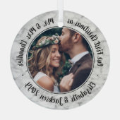 Ornement En Verre 1 Photo Mr & Mrs 1st Christmas Elegant Faux Marble (Verso)