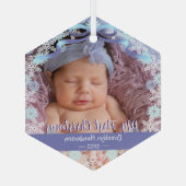 Ornement En Verre 1er Noël Nouveau bébé Nom photo Bleu clair pourpre (Verso)