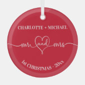 Ornement En Verre 1er Noël nouveaux mariés noms coeur rouge blanc (Recto)