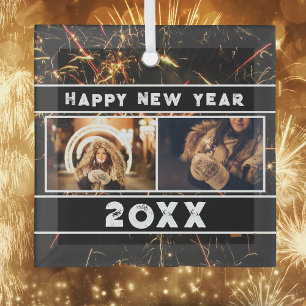 Ornement En Verre 2 Collage de photos Feu d'artifice Bonne Année 202