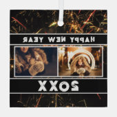 Ornement En Verre 2 Photo Collage Feu d'artifice Joyeux Nouvel An 20 (Verso)