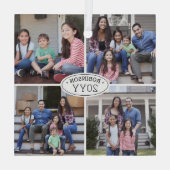 Ornement En Verre 4 Photo Collage Nom de famille et année Blanc simp (Verso)