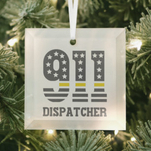 Ornement En Verre 911 Dispatcher USA Flag Thin Yellow Line Emergency