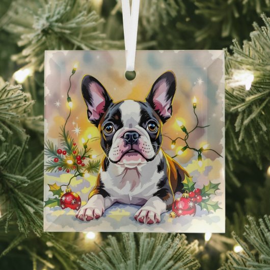 Ornement En Verre A Sweet Boston Terrier Christmas (Insitu)