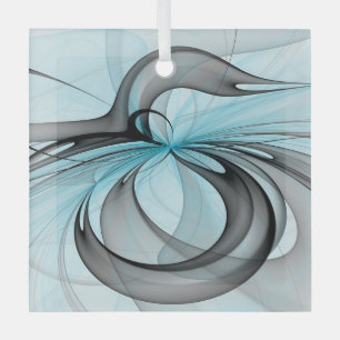 Ornement En Verre Abstrait Anthracite Gris Bleu Moderne Fractage Art