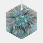 Ornement En Verre Abstrait Bleu Vert Papillon Imaginaire Fractal Art (Verso)
