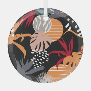 Ornement En Verre Abstrait fleuri, feuilles tropicaux, dessin contin