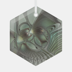 Ornement En Verre Abstrait Olive Sage Green Grey Fractal Art Imagina