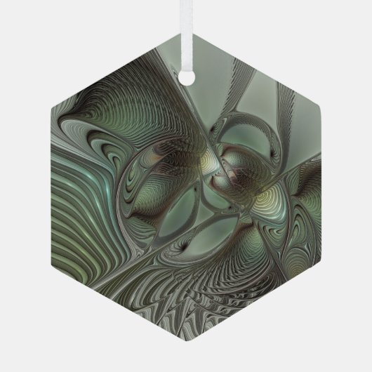 Ornement En Verre Abstrait Olive Sage Green Grey Fractal Art Imagina (Verso)