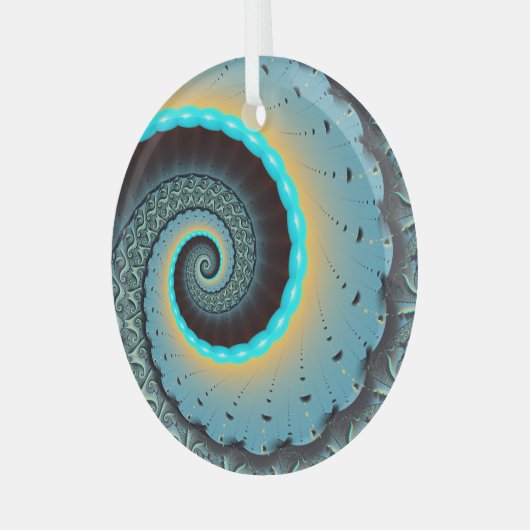 Ornement En Verre Abstraite spirale d'art fractal bleu turquoise ora (Avant gauche)