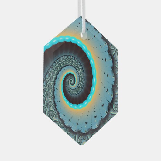 Ornement En Verre Abstraite spirale d'art fractal bleu turquoise ora (Avant droite)