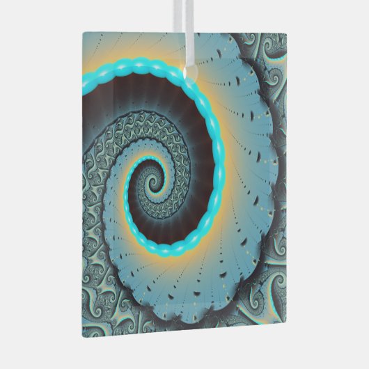 Ornement En Verre Abstraite spirale d'art fractal bleu turquoise ora (Avant droite)