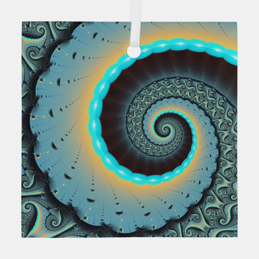Ornement En Verre Abstraite spirale d'art fractal bleu turquoise ora (Verso)