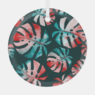 Ornement En Verre Abstraits Feuilles tropicaux, Aquarelle Lumineuse.