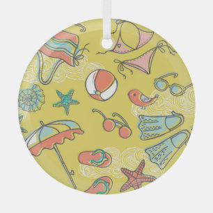 Ornement En Verre Accessoires de plage : Motif sans couture en été.