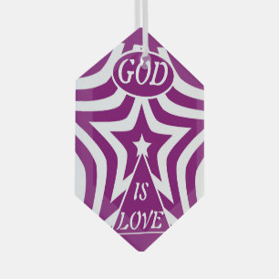 Ornement En Verre Achempong Dieu est Love Star Deep Purple Hexagon