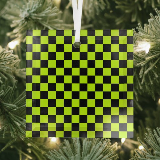 Ornement En Verre Acid green black checkerboard pattern (Insitu)