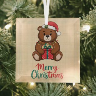 Ornement En Verre Adorable ours de noël - Merry Christmas