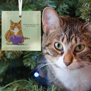 Ornement En Verre Adorable Tabby Orange Vert Fête des Pères Violet