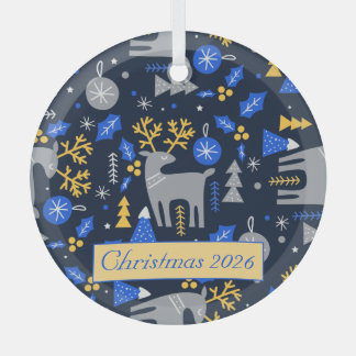 Ornement En Verre Adorables Noël Style Scandinave Bleu Personnalisé