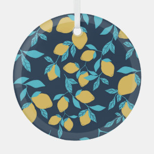 Ornement En Verre Agrumes simples : citrons sur le bleu.