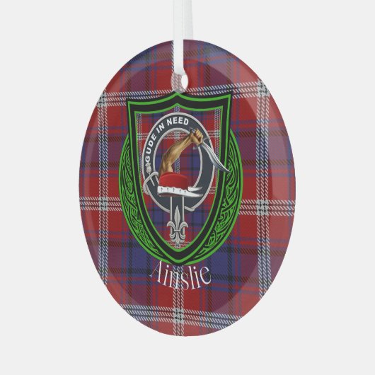 Ornement En Verre Ainslie Scottish Clan Tartan & Crest (Avant gauche)