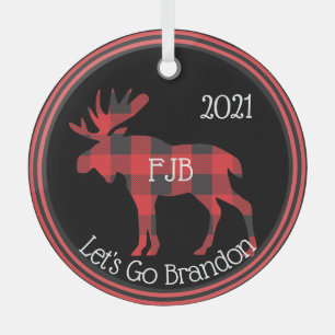 Ornement En Verre Allons-y Brandon FJB Buffalo Plaid Moose