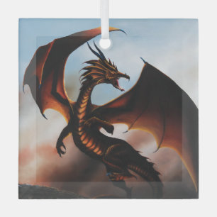 Ornement En Verre Amber Dragon Imaginaire