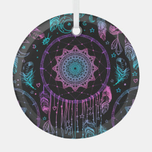 Ornement En Verre Amérindien Dreamcatcher Moon Motif