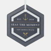 Ornement En Verre Ancre & Oar | Nom du bateau (Recto)