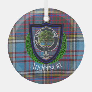 Ornement En Verre Anderson Scottish Clan Tartan & Crest