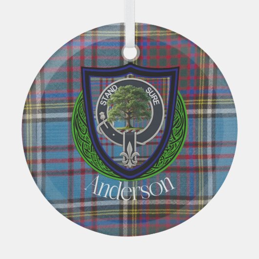 Ornement En Verre Anderson Scottish Clan Tartan & Crest (Recto)