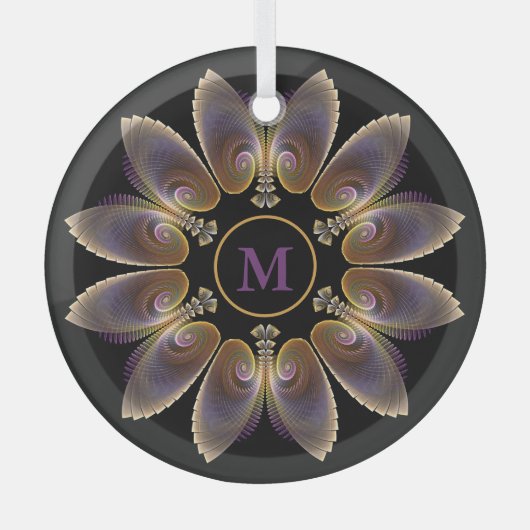 Ornement En Verre Ange Abstraite ailes Mandala Monogramme fractal (Recto)
