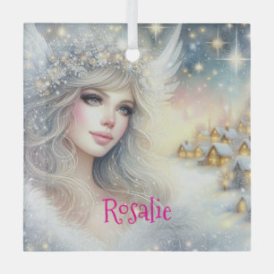 Ornement En Verre Ange de neige de givre éthéré aquarelle blanche fe