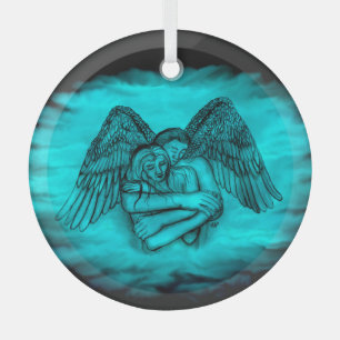Ornement En Verre Angel Eros en amour, design noir et vert
