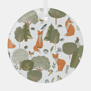 Ornement En Verre Animaux forestiers : renards, oiseaux motifs