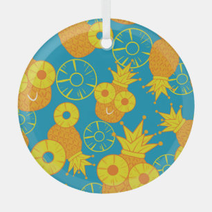 Ornement En Verre Anneaux d'ananas : Caricature de Doodle Vintage.