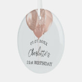 Ornement En Verre Anniversaire blanc rose nom ballons d'or (Avant gauche)