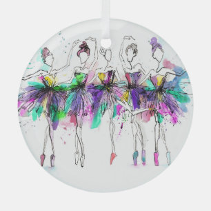 Ornement En Verre Aquarelle Ballerinas : Bright Dance Illustration