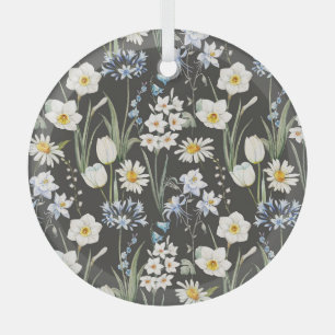 Ornement En Verre Aquarelle botanique, motif à ressort fleuri.