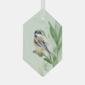 Ornement En Verre Aquarelle Chickadee Spring Willow Feuilles (Avant droite)