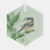 Ornement En Verre Aquarelle Chickadee Spring Willow Feuilles (Verso)
