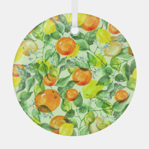 Ornement En Verre Aquarelle citrons, fleurs, agrumes motif.