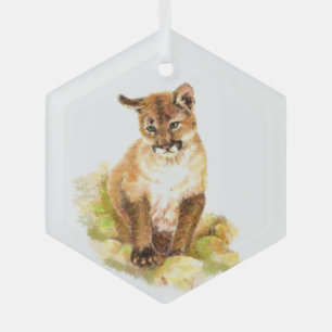 Ornement En Verre Aquarelle Cougar Kitten Art animal sauvage